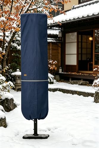 Patio Umbrella Cover with Rod for 7 to 11 Ft Umbrellas & 15 Ft Double-Sided Umbrellas, Protective Waterproof Cover with Zipper, Dark Blue - color: Dark Blue, size: Cantilever 7'-11' or 15' Double Sided