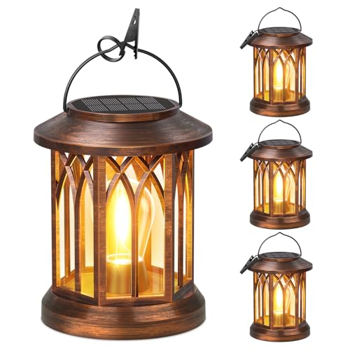 WdtPro Solar Lanterns Outdoor Hanging 4 Pack, Upgraded Bright Solar Lantern Lights Outdoor Waterproof, Solar Powered Lantern Over 12Hrs for Outside Garden Yard Patio Decor (Copper) - size: 4 Pack, style: Classic Copper