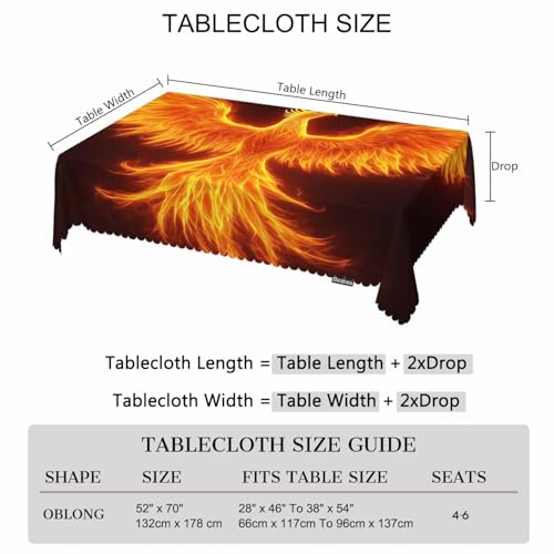 Fire Bird Decorative Table Cover for Kitchen, Fantasy Fire Phoenix Bird Oblong Tablecloth Dining Table Cloth Tabletop Tablecloths for BBQ Picnic Coffee 52"X70", 4-6 Seats - color: Fire Bird