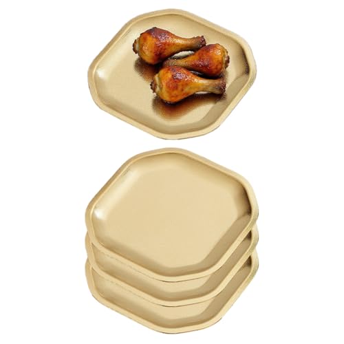 SANQIAHOME 5.9 * 5.9 inch square Appetizer Plates,thick stainless steel Dinner Plates, Pasta Dessert Plates for Sushi, Fruit oven/Dishwasher Safe, Set of 4,Gold - color: Gold, size: 5.9x5.9 in