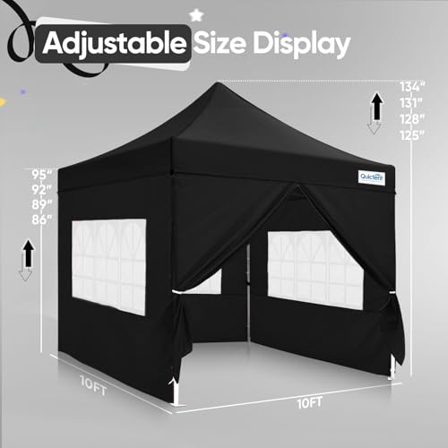 Quictent 10x10 Heavy Duty Pop Up Canopy Tent with Sidewalls, Hexagonal Legs- Commercial Instant Shelter with 3-Year Frame Warranty, 800D Waterproof Oxford Fabric for Weddings, Events, Outdoor Markets - color: Black, size: 10x10ft