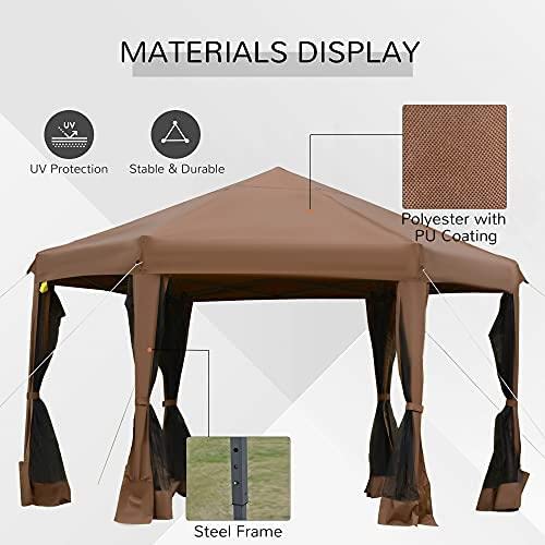 Outsunny 13' x 11' Hexagonal Pop Up Gazebo, Heavy Duty Outdoor Canopy Tent with 6 Mesh Sidewall Netting, 3-Level Adjustable Height and Strong Steel Frame, Gray - color: Dark Gray
