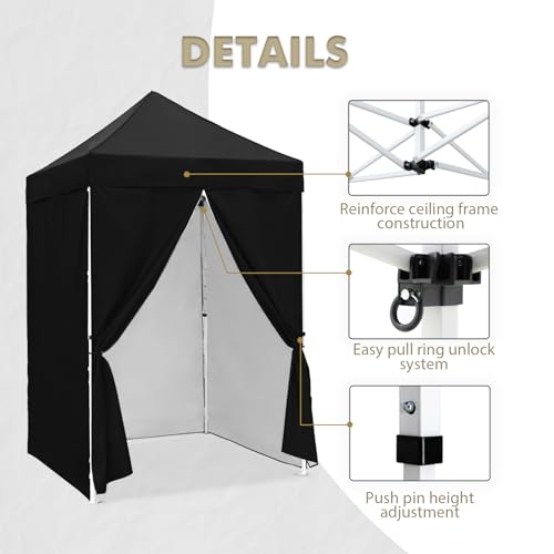 EAGLE PEAK 5x5 Instant Canopy with 4-Side Wall Panels, Small Pop up Portable Canopy Tent with Carry Bag, Light Weight Sun Shelter for Sports, Camping and Beach, Black - color: Black