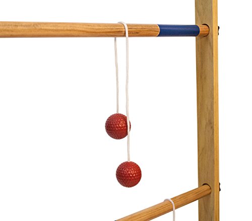 Ladder Toss Double Wooden Ladder Ball Game with Finished Wood Frame and Real Golf Ball Bolas and Durable Nylon Carrying Case
