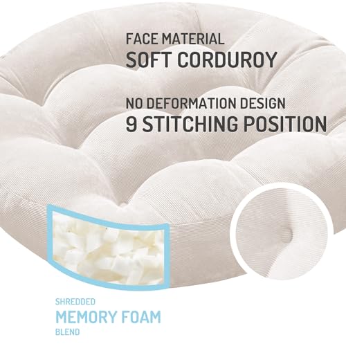 Degrees of Comfort Meditation Floor Pillow, Round Large Pillows Seating for Adults, Tufted Corduroy Cushion for Living Room Tatami, Beige 22 Inch - color: Round | Beige | 1 Pack, size: 1 Pack