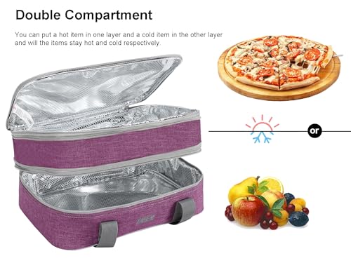 MIER Insulated Double Casserole Carrier Thermal Lunch Tote for Potluck Parties, Picnic, Beach, Fits 9 x 13 Inches Casserole Dish, Expandable by Mid Zipper, Purple - color: Purple
