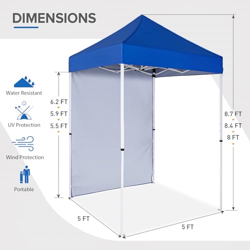EAGLE PEAK Pop up Canopy 5x5, Outdoor Portable Canopy Tent with One Removable Sunwall, Carry Bag Included, Blue - color: Blue