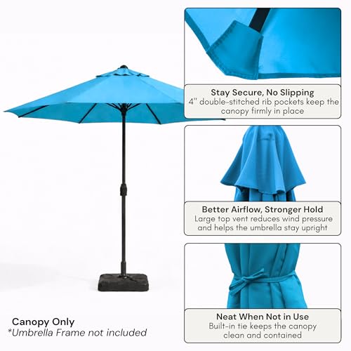 Formosa Covers - 9ft Market Patio Umbrella Replacement Canopy - 8 Ribs Top Canvas - 600D UV Protective and Water Resistant Umbrella Fabric - Premium Quality Replacement Canopy Cover ONLY (Teal) - color: Teal