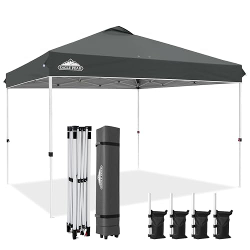 EAGLE PEAK Pop Up Canopy Tent with Wheeled Carry Bag, 8 Stakes, 4 Ropes, 4 Weight Bags, Easy Set Up Tent Canopy, 12x12 ft, 144sqft of Shade, Gray - color: Gray, size: 12x12