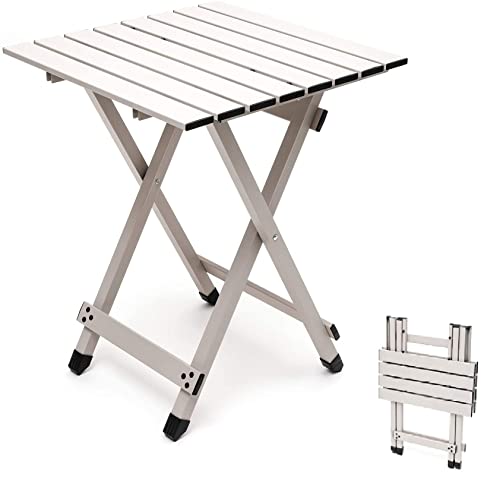 SUNNYFEEL Folding Camping Table - Lightweight Aluminum Portable Picnic Table, 18.5x18.5x24.5 Inch for Cooking, Beach, Hiking, Travel, Fishing, BBQ, Indoor Outdoor Small Foldable Camp Tables - color: Grey-1set