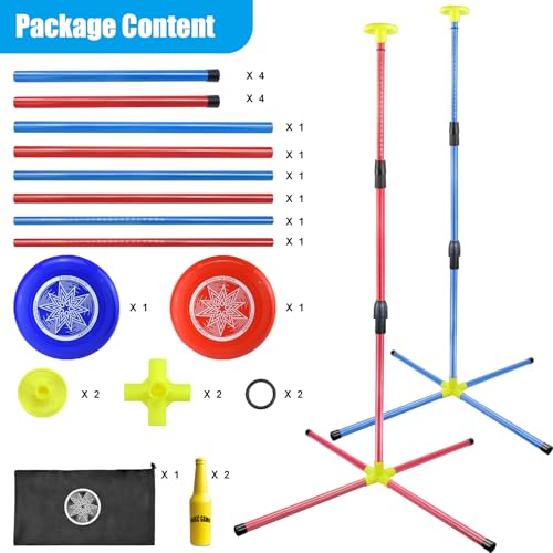 Eastgoing Outdoor Flying Disc Game Set, Bottle Game with Height Adjustment Button und Score Tracker, Outdoor Polish Horseshoes Game Set for Lawn, Backyard, Park, Camping，Beach Game