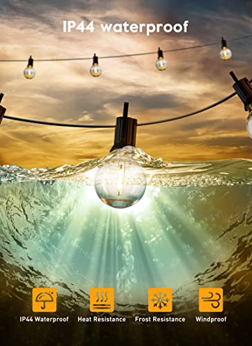 Brightown Outdoor String Lights, 38FT 15 Shatterproof LED Bulbs with Remote, Waterproof Dimmable Patio Hanging Lamps for Porch, Balcony, Bistro, Cafe, Deck, Backyard - size: 38FT - 15 Bulbs