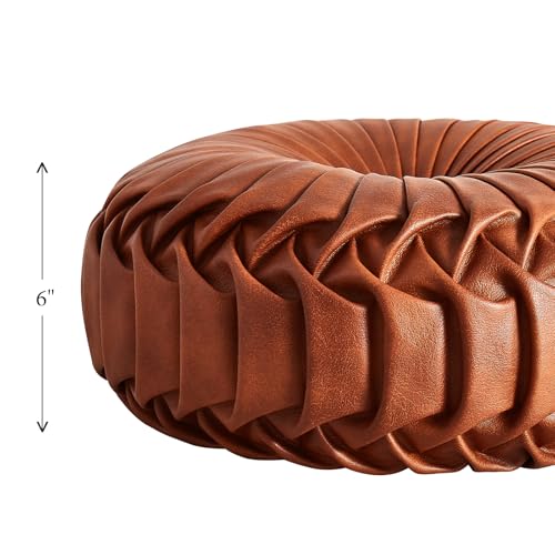 EUCIOR Brown Round Leather Pillow,Circle Pillow,Handmade Round Throw Pillow,Smooth Faux Leather Decorative Pillows for Home Decor Bedroom Living Room Couch Bed,Diameter 15" - color: Brown Golden