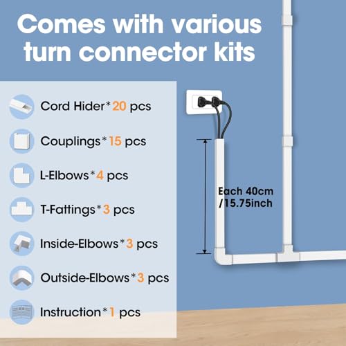 315in Cord Hider Kit, Paintable Cable Raceway, Cord Covers for Wires on Wall, Cord Hider for Wall Mount tv, tv Cable Hider Wall kit, Wire Covers for Cords, 20X L15.7in X W0.96in X H0.57in, White - color: 315in
