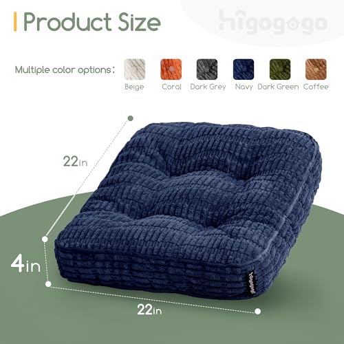 HIGOGOGO Floor Pillow Cushion for Adults, Meditation Cushion Pillow, Blended Corduroy Cover, Large Square Floor Sitting for Tatami Living Room or Yoga, 2Pack, Navy - color: Square Navy, size: 4" Thick(Pack of 2)