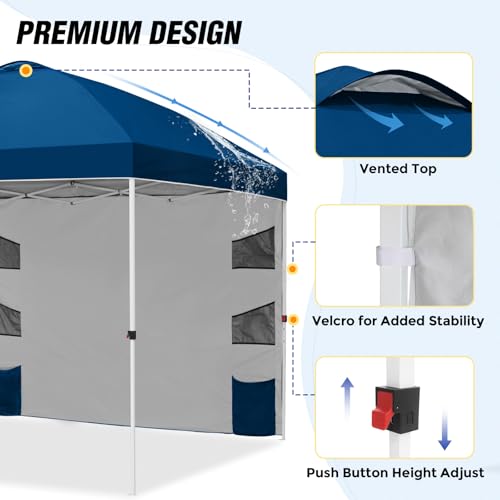 EAGLE PEAK Commercial Canopy 10x10 with Sidewall Storage, Easy OnePerson Setup Pop Up Canopy Tent with Roller Bag, Stakes, Ropes, and Weight Bags, Dark Blue - color: Dark Blue