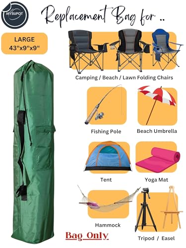 Replacement Bag for Folding Camping Chair, Portable Camp Chair, Hammock, Yoga Mat, Umbrella, Tents, Tripods, Fishing Poles - 420D Oxford Polyester Fabric - color: Green, size: Large 43"x9"x9"