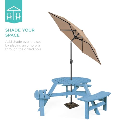 Best Choice Products 6-Person Circular Outdoor Wooden Picnic Table for Patio, Backyard, Garden, DIY w/ 3 Built-in Benches, 500lb Capacity - Seaside Breeze - color: Seaside Breeze