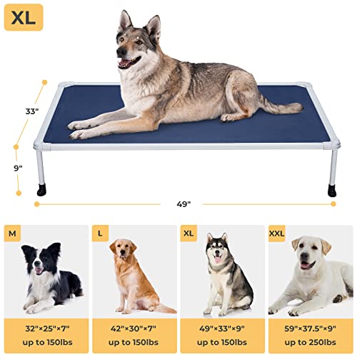 Veehoo Chewproof Elevated Dog Bed - Cooling Raised Pet Cot, Breathable Mesh, Washable & Non-Slip for Large Dogs, Indoor/Outdoor, Blue Mat and Silver Metal Frame, 49x33inches (Model CWC2203B03) - color: Blue, size: 49.0"L x 33.0"W x 9.0"Th