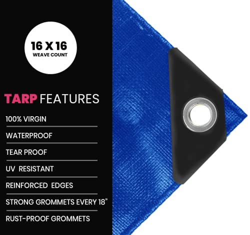 Extreme Heavy Duty 22 Mil Tarp Cover, Waterproof, UV Resistant, Rip and Tear Proof, Poly Tarpaulin with Reinforced Edges for Roof, Camping, Patio, Pool, Boat. (Blue 6′ X 8′) - color: Blue-22 Mil, size: 6′ X 8′
