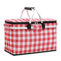 Large Picnic Basket, Insulated Beach Bag Cooler Reusable with Zippered Top & Handles Reusable Folding Grocery Basket Insulated Cooler Bag for Picnic Travel - color: Red Grid 2