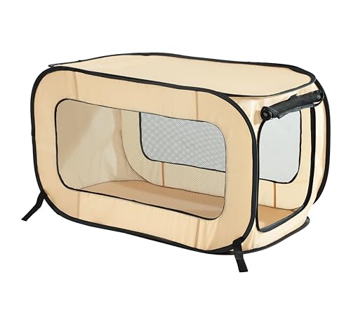 Beatrice Home Fashions Portable, Collapsible, Pop Up Kennel Travel Cat and Dog Crate, 36" L x 22" W x 22" H, Beige - color: Beige, size: 36.0"L x 22.0"W x 22.0"H