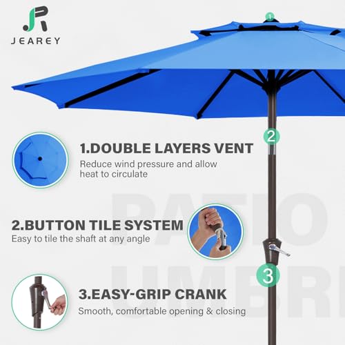 JEAREY 9' 2-Tiers Patio Umbrellas Outdoor Table Market Umbrella w/Push Button Tilt/Crank, 8 Sturdy Ribs, UV Protection Waterproof Sunproof(Royal Blue) - color: Royal Blue