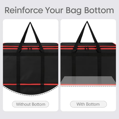 Bodaon XXXL Insulated Food Delivery Bag with Hard Bottom & 6-Cup Drink Carrier, Professional Pizza Delivery Bag for Commercial Catering, Thermal Frozen Grocery Bags, Heavy-Duty Hot Cold Carrier - color: Black-red Bag with Drink Carrier, size: 23" x 14" x