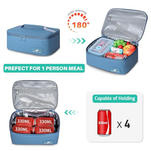 NOL Natural Organic Lifestyle Insulated Lunch Bag for Adults –Compact Cooler Lunch Box with Food-Grade Lining, Waterproof Lunch Bag for Work, Travel | Portable Thermal Meal Tote with Handle,Dusty blue - color: Dusty blue, size: Small (4.5 Liters)