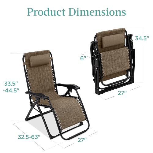 Best Choice Products Oversized Zero Gravity Chair, Folding Outdoor Patio Recliner, XL Anti Gravity Lounger w/Removable Cushion, Cup Holder, Side Tray, 350lb Capacity - Taupe - color: Taupe