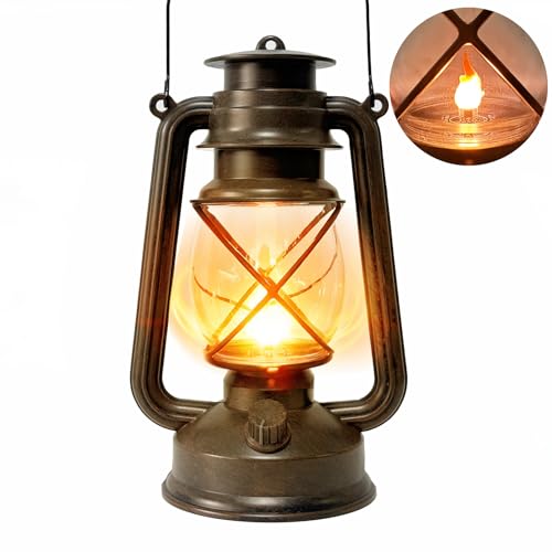 Vintage Lantern LED Outdoor Battery Powered Lanterns with Dancing Flame Wick Waterproof Camping Lamp Non-Solar Hanging Lantern Lights Landscape Decor for Indoor/Outdoor Use- Bronze Color - style: Bronze color