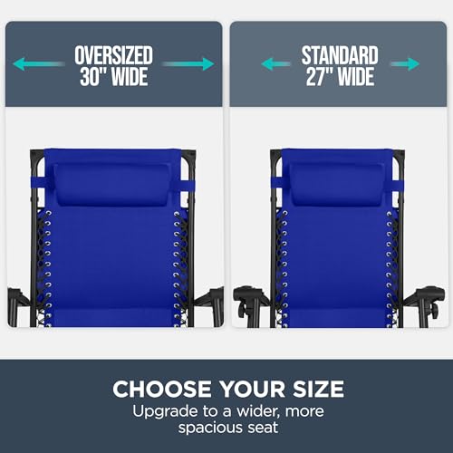 Best Choice Products 30” Wide Folding Zero Gravity Outdoor Recliner Patio Lounge Chair w/Adjustable Canopy Shade, Headrest, Side Accessory Tray - Cobalt Blue - color: Cobalt Blue, size: Oversized Extra Wide