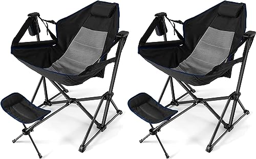 HAPPYGRILL 2 Pack Hammock Camping Chair with Footrest, Outdoor Folding Swinging Chair with Cozy Head Pillow, Cup Holder, Carrying Bag, Portable Lightweight Rocking Chair for Adult Lawn Fishing Picnic - color: Black 2 Pack
