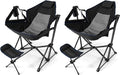 HAPPYGRILL 2 Pack Hammock Camping Chair with Footrest, Outdoor Folding Swinging Chair with Cozy Head Pillow, Cup Holder, Carrying Bag, Portable Lightweight Rocking Chair for Adult Lawn Fishing Picnic - color: Black 2 Pack