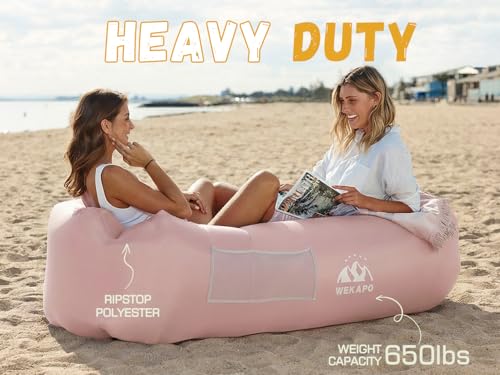 WEKAPO Inflatable Couch Air Lounger Chair - Camping & Beach Accessories, Portable Blow up Sofa for Hiking, Lawn, Indoor/Outdoor Movies & Music Festivals. Lightweight and Easy to Set Up Air Hammock - color: Dustypink
