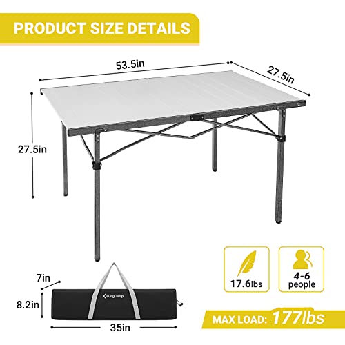 KingCamp Aluminum Folding Camp Table - Lightweight, Portable, Roll Up for Outdoor Camping, Picnic, Barbecue - color: Silver_53.5"×27.5"