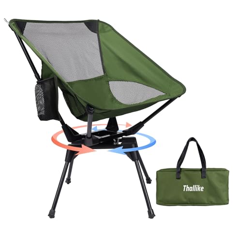 Upgraded 360° Swivel Camping Chair for Adults, Portable Folding Chair with Cup Holder, Lightweight Compact Backpack Outdoor Chair for Travel, Fishing, Hiking, and Beach - color: Army Green