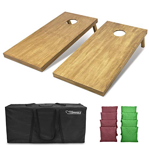 GoSports 4 ft x 2 ft Regulation Size Wooden Cornhole Boards Set with Light Brown Finish - Includes Carrying Case and Bean Bags - color: Burgundy & Bright Green, size: 4 ft x 2 ft