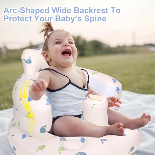 AirSwim Inflatable Baby Chair, Inflatable Baby Seat for Babies 3 Months and Up, Summer Blow Up Chair with Built in Air Pump, Bumbo Seat for Learning to Sit, Palying, Camping, Whale - color: Blue
