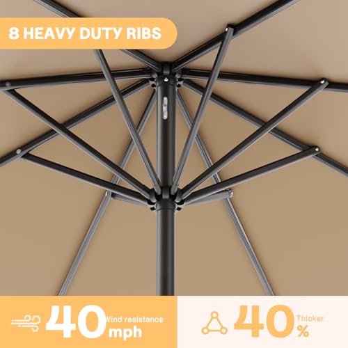 LEVELEVE 9FT Outdoor Patio Umbrella with Easy Crank - UV Resistant & Waterproof Market Umbrella with Ventilated Canopy, 8 Sturdy Ribs & Powder-Coated Frame for Garden, Deck, Backyard, Pool, Patio Table - color: Khaki, size: 9FT