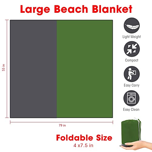 Beach Blanket Large Fast Drying Durable Lightweight Compact Outdoor Mat 79"x 55" - Sandproof Waterproof Picnic Mat for Travel, Camping, Hiking (Green) - color: Green