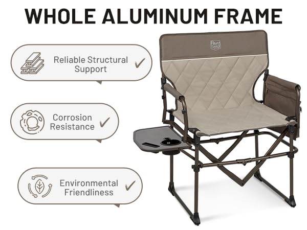 TIMBER RIDGE Aluminum Camping Directors Chair with Side Table Pocket, Portable Folding Chair, Heavy Duty Lawn Chair for Fishing Trip Picnic Concert Outdoor 400lbs, Tan 2 Pack - color: Tan-2 Set, style: Standard