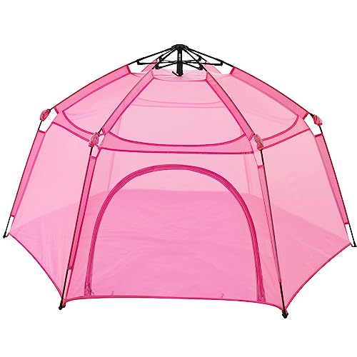 Alvantor® Pop Up Playpen 7'x7'x44”Baby Playpens Large Kids Play Tent Portable, Foldable Playpen Indoor/Outdoor Mesh Play Yard, Infant Mosquito Net, UV SPF 50+ Sunshade, Soft Foam Floor, Pink - color: Pink, style: Upgraded with top mesh*6