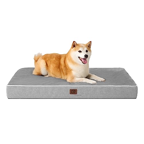 EHEYCIGA Orthopedic Dog Bed Waterproof 35"x23", Memory Foam Pet Bed for Larged Size Dogs, Washable Pet Mat with Removable Cover, Grey - color: Grey, size: 35.0"L x 23.0"W x 3.0"Th