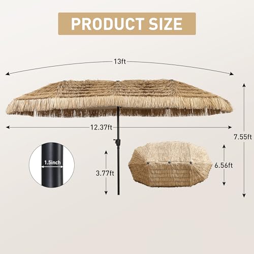 13ft Thatch Umbrella Tiki Bench umbrella With Crank, Water-resistant for Bench, Patio,Pool - color: Yellow, size: 13FT Umbrella