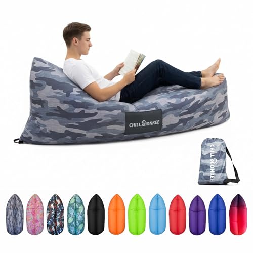 Portable Inflatable Lounger for Beach & Camping – Self-Inflating Air Couch, Beach Sofa, and Outdoor Lounge Chair for Relaxation and Comfort - color: Gray Camo