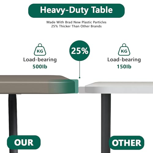 6FT Folding Table, Heavy Duty Plastic Fold-in-Half Utility Table with Handle, Portable Camping Picnic Table with Steel Legs for Indoor Outdoor Party, Dining, Khaki,2 Pack - color: Khaki, size: 6FT-2pack
