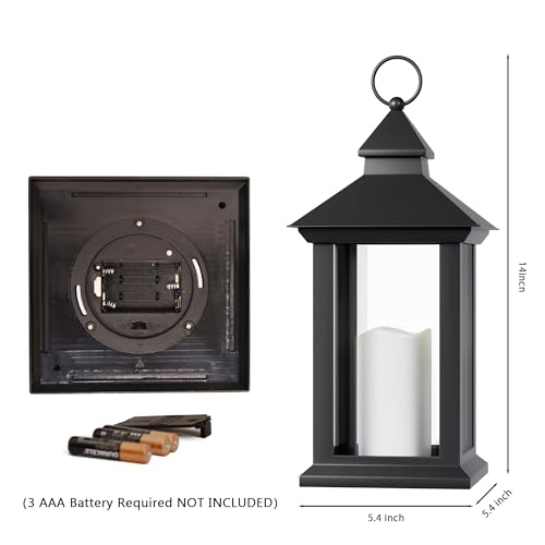 JOIONE Lanterns Decorative Indoor, 2 Packs 14" Battery-Powered Waterproof Black LED Candle Lanterns with Timer for Patio & Outdoor, Vintage Hanging Lantern for Home Decorations, Transparent - style: Transparent Decorative Lantern