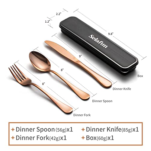 4-pieces Travel Set with Case Portable Silverware Utensils Set for work, Stainless Steel Reusable Flatware Set Cutlery Set for Camping Picnic Hiking Office (8inch, Rose Gold) - color: Rose Gold, size: 8 inch