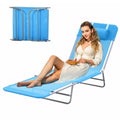 Majnesvon Outdoor Tanning Chair with Pillow, Folding Chaise Lounge Chair with Adjustable Backrest, Portable Lay Flat Beach Lounge Chairs for Sunbathing Poolside Patio Lawn Camping(Blue 2) - color: Blue 2